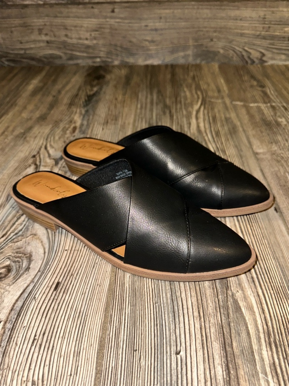 Wonderly Tonya Black Slip-On Women's Mules - Sleek Cross-Band Design Comfy 7.5